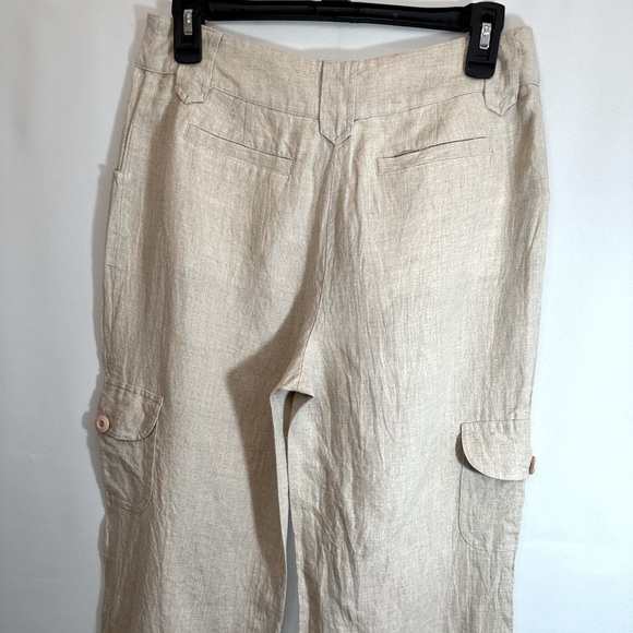 Style & Co Women Size 4 100% Linen Capri Cargo Pants Pockets Buttons Zipper Boho - Picture 6 of 11